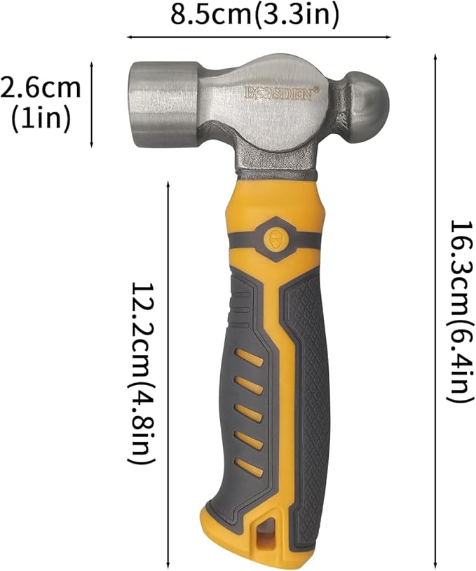 BOOSDEN Small Ball Peen Hammer, 15 oz, Stubby Ball Pein Hammer, Forged Fine Grain Steel Head, Handy Little Hammer with Non-slip Rubber Grips, Jewelry Hammer for Metalworking, Crafting