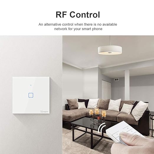 Sonoff Smart Light Switch, WiFi Touch Wall Light Switches Works with Alexa and Google Home,APP Remote Control & 433MHz RF Control,1 Gang 1 Way,White,Neutral Wire Required