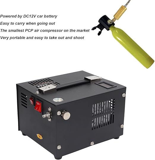 Goshyda Air Compressor, 4500PSI/30Mpa Portable Compressor, Powered By Car 12V DC, No Water/Oil, Paintball Compressor with 12500rpm Cooling Fan