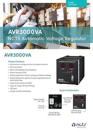 NCTS AVR3000VA Automatic Voltage Regulator 3000VA, input voltage 100-260V,output voltage 110-220V protection 1year warranty