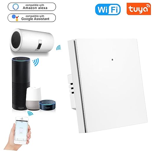 Yuhestdy Smart WiFi AC Switch 40A, works for AC, Heater or Motor, Neutral Wire Required, Compatible with Google Home & Alexa, Touch & App Remote Control, Timing Function & Voice Control (White 20A)