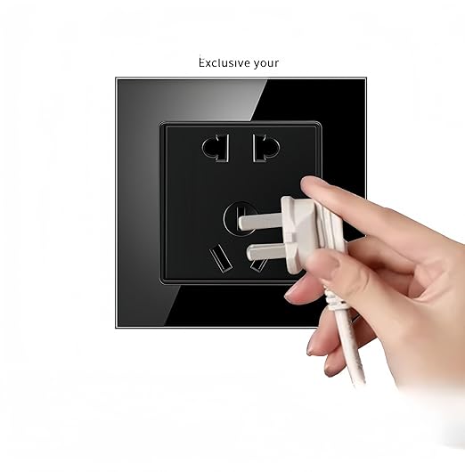 MEI JIA Borliya 1 Gang 2 Way Swiches Tempered Black Glass Panel and push button Light Switches with LED Indicator,UK Standard Wall Power Socket, Artistic Modern Swich soket (A- 1 GANG 2 WAY)