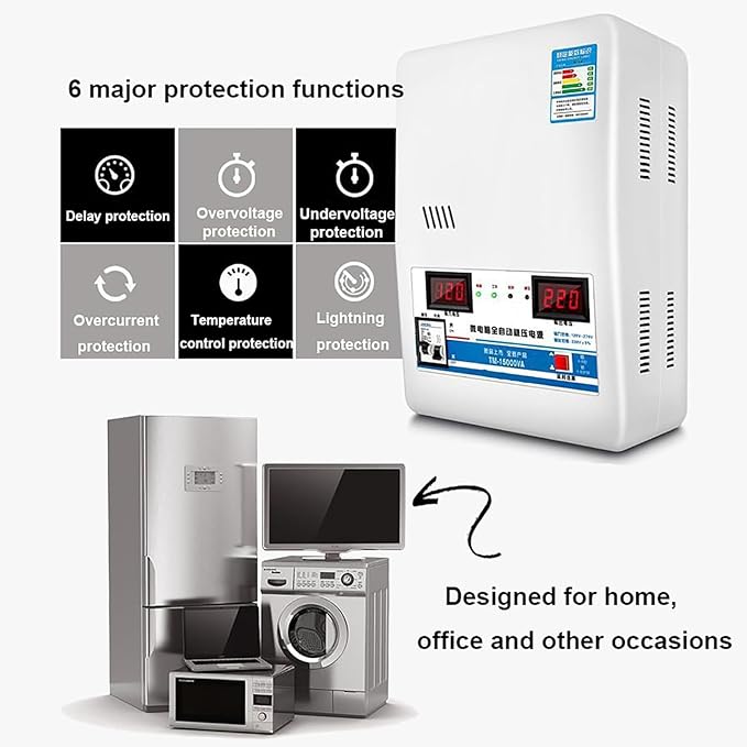 WIKINK Voltage Stabilizer, Heavy Duty Voltage Reglator/Stabilizer, 15000W Fully Automatic Power Voltage Stabilizer, Pure Copper Air Conditioning Voltage Regulator, Dual Digital Display Voltage Screen