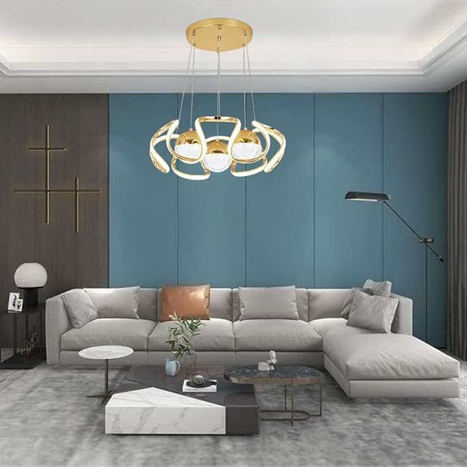 HUA QIANG WANG Modern Dimmable LED Chandelier with Remote Control, 3-Color LED Chandelier Ceiling Pendant Light for Bedroom, Living Room, Dining Room, Kitchen Island(Gold)