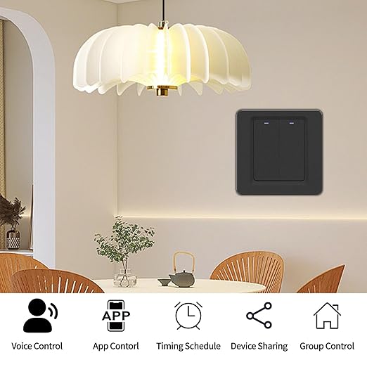 Yuhestdy WiFi Smart Light Switch, No Neutral Wire Required, Smart Wall Switch with Remote Control, Voice Control and Timer, Compatible with Alexa, Easy Installation (Black, 3 Gang)