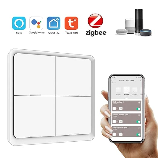 Tuya ZigBee Wireless Smarts Scene Switch 4 Gang Scenario Switch 4 Road Slab Scene Keys Switch Tuya Smarts Home Assistant Smarts Home Automation Compatible with Alexa, Google Home, Siri, Smarts Life