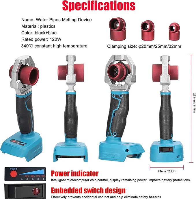 BROLEO PPR Welding Machine, High Efficiency Rechargeable Cordless Plastic Water Pipe Welder PPR Pipe Welding Machine Pipe Welding Tool with 20mm 25mm 32mm Heads