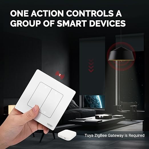 MOES 4 Gang ZigBee Wireless 12 Scene Switch Mechanical Push Button Battery Powered Smart Home Automation Scenario Switch for Tuya Smart Devices, Requires Tuya ZigBee Gateway, White
