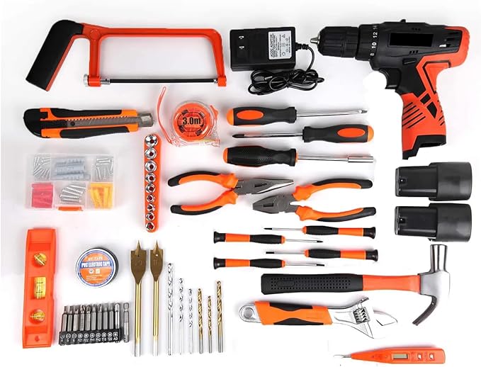 117Pcs Professional Tool Set with Cordless Drill, Complete Home Repair Kit with 16.8V Power Tool, Hammer, Screwdrivers, Wrenches, Driver Bits & Portable Tool Box for Home Essential