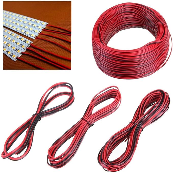 Mobestech 2PIN Extension Cable Wire Cord Cable 20M for Led Strips Black Red Professional Electrical Wire 5050