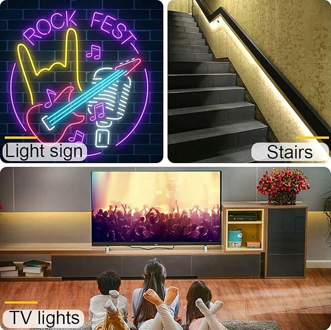 BPA® LED Neon Strip Light Waterproof for Home Lighting Kitchen Bed Outdoor Flexible Decoration (Warm White) (5M)