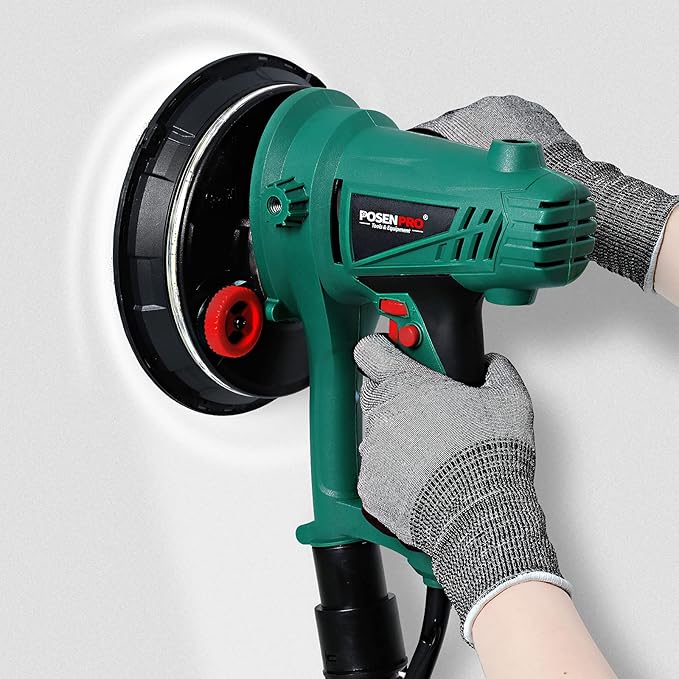 POSENPRO Drywall Sander, Electric Drywall Sander 750W Variable Speed 1500-2700RPM Wall Sander with Vacuum, LED Light, Dust Bag and Hose, 6 Sanding Discs