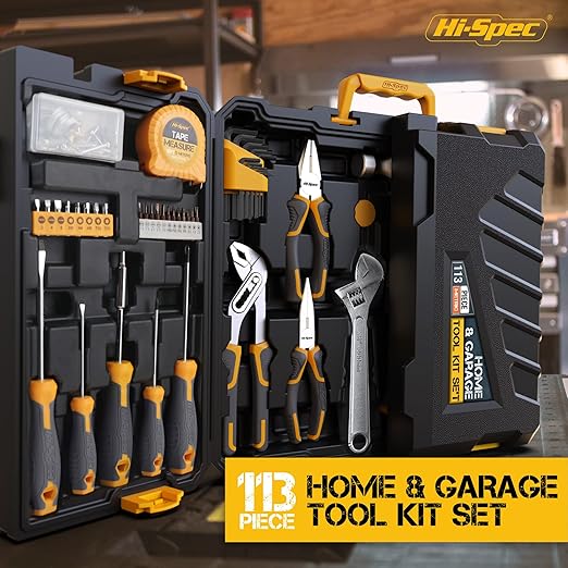 Hi-Spec 113pc Home & Garage Mechanics Tool Kit Set. Complete Essential Hand Tools for DIY Repairs