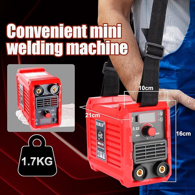 ELIKLIV 250Amp MMA Mini Stick Welder， Portable IGBT Hot Start Inverter Welder with 3.6lbs Ultra Light Weight with Electrode Holder,Earth Clamp,Mask,Brush,Welding Rods,Gloves