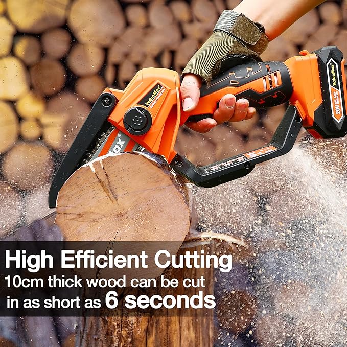 ValueMax Mini Chainsaw, 4" Cordless Electric Chainsaw with 2.0 Ah Battery, 20V One-Handed Chain Saw for Gardening, Pruning Trees & Branches, Wood Cutting