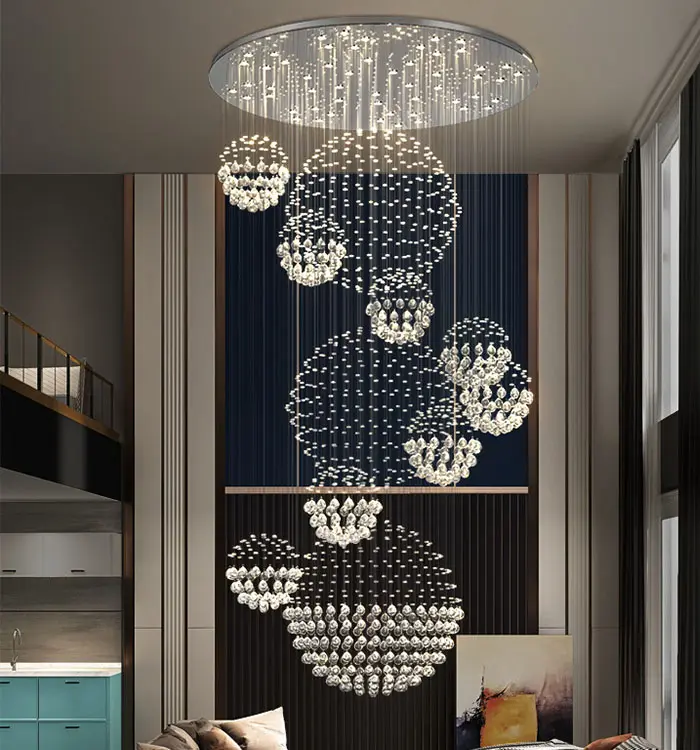 Luxury Long Hanging Silver Customize GU10 LED Crystal Chandelier Ceiling Light